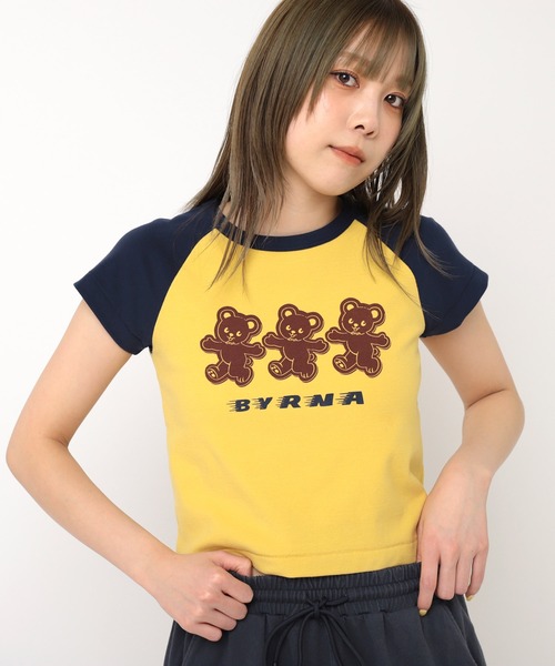 RNA(アールエヌエー)の「M2236 3匹の熊ちびラグランT(Tシャツ/カットソー・レディース・マスタード/ホワイト/ホワイト×ネイビー・MEDIUM)」の14枚目の写真