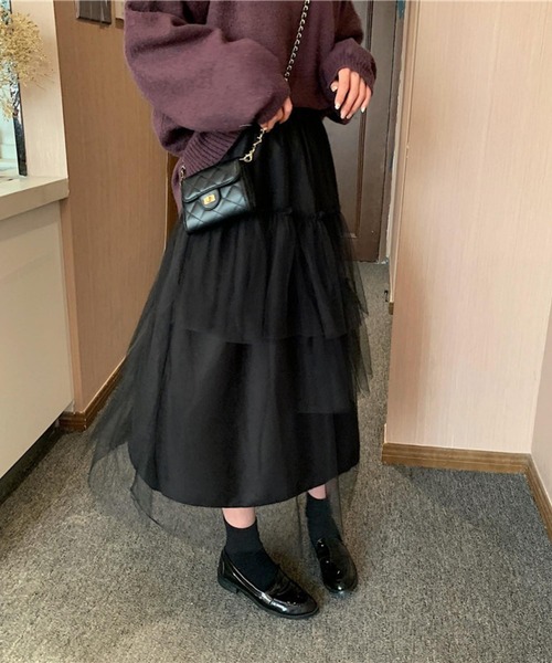 MAISON DE THERESE(メゾン ド テレーズ)の「3枚チュール重ね ティアードフリルスカート スカート ロング丈 リボン ボリューム ミモレ丈 バレエコア(スカート・レディース・ブラック/アイボリー・FREE)」の17枚目の写真