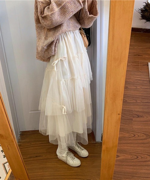 MAISON DE THERESE(メゾン ド テレーズ)の「3枚チュール重ね ティアードフリルスカート スカート ロング丈 リボン ボリューム ミモレ丈 バレエコア(スカート・レディース・ブラック/アイボリー・FREE)」の10枚目の写真