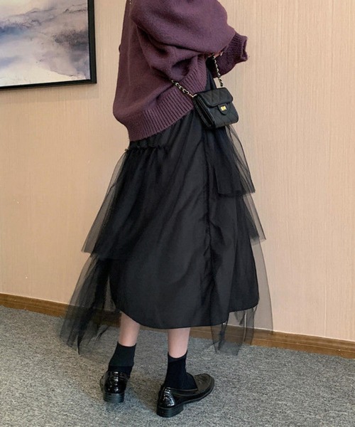 MAISON DE THERESE(メゾン ド テレーズ)の「3枚チュール重ね ティアードフリルスカート スカート ロング丈 リボン ボリューム ミモレ丈 バレエコア(スカート・レディース・ブラック/アイボリー・FREE)」の15枚目の写真