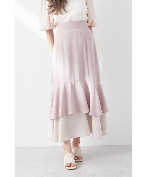 earth music&ecology（アースミュージックアンドエコロジー）の「バイカラーラッフルヘムスカート（スカート・レディース・ベージュ/ピンクベージュ/ブルー・M/S）」の4枚目の写真