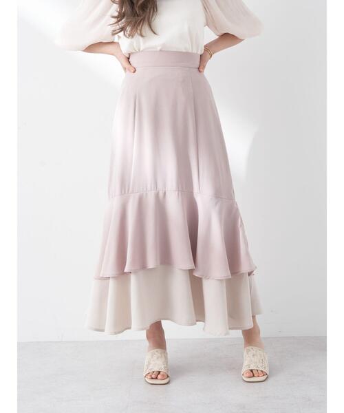 earth music&ecology（アースミュージックアンドエコロジー）の「バイカラーラッフルヘムスカート（スカート・レディース・ベージュ/ピンクベージュ/ブルー・M/S）」の5枚目の写真