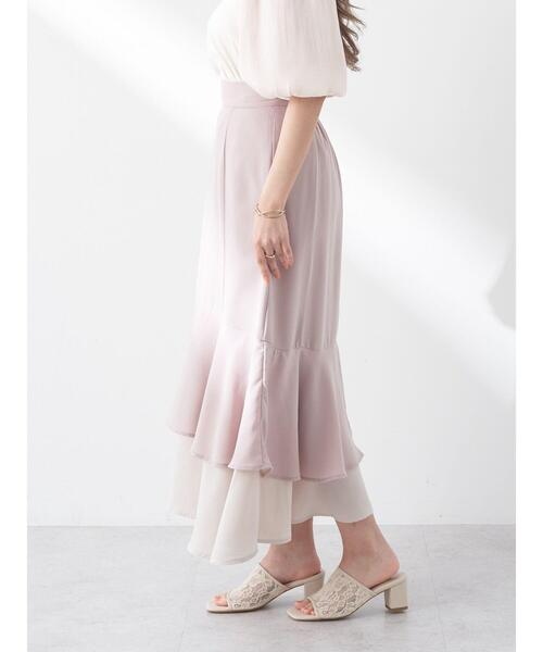 earth music&ecology（アースミュージックアンドエコロジー）の「バイカラーラッフルヘムスカート（スカート・レディース・ベージュ/ピンクベージュ/ブルー・M/S）」の6枚目の写真