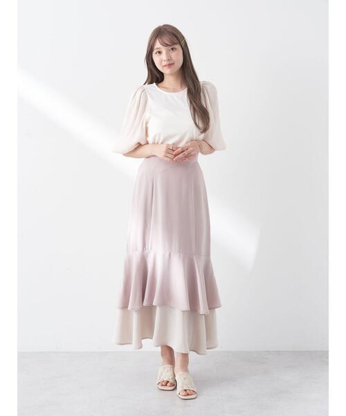 earth music&ecology（アースミュージックアンドエコロジー）の「バイカラーラッフルヘムスカート（スカート・レディース・ベージュ/ピンクベージュ/ブルー・M/S）」の8枚目の写真