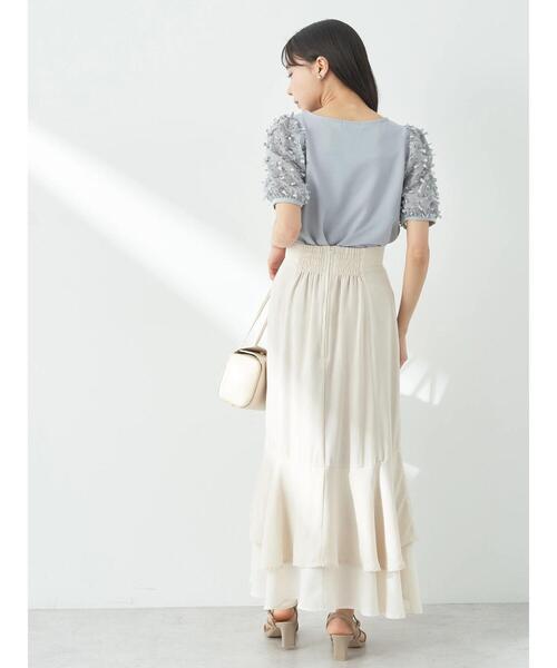 earth music&ecology（アースミュージックアンドエコロジー）の「バイカラーラッフルヘムスカート（スカート・レディース・ベージュ/ピンクベージュ/ブルー・M/S）」の14枚目の写真