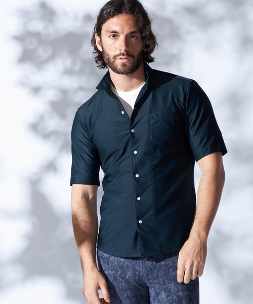 HIDEAWAYS NICOLE（ハイダウェイニコル）の「シアーマイクロチェックシャツ（シャツ/ブラウス・メンズ・ブラック/ブルーグリーン/オフホワイト・MEDIUM/LARGE/X-LARGE）」の3枚目の写真