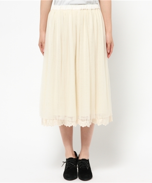 earth music&ecology（アースミュージックアンドエコロジー）の「裾レースチュールミディスカート（スカート・レディース・ネイビー/アイボリー/ピンクベージュ・FREE）」の4枚目の写真