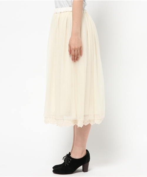earth music&ecology（アースミュージックアンドエコロジー）の「裾レースチュールミディスカート（スカート・レディース・ネイビー/アイボリー/ピンクベージュ・FREE）」の13枚目の写真