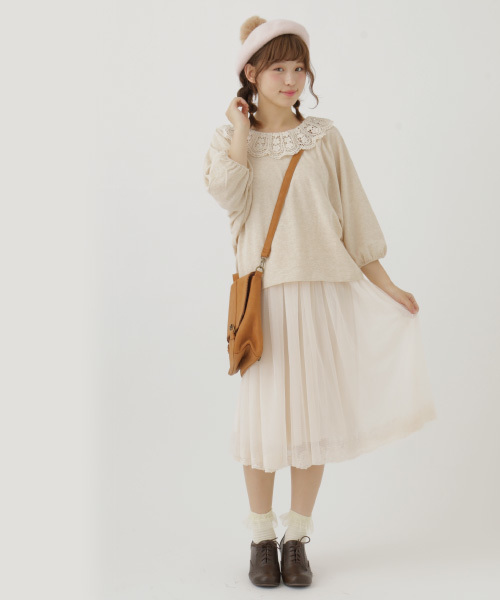 earth music&ecology（アースミュージックアンドエコロジー）の「裾レースチュールミディスカート（スカート・レディース・ネイビー/アイボリー/ピンクベージュ・FREE）」の10枚目の写真