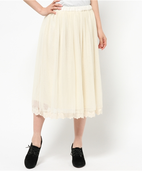 earth music&ecology（アースミュージックアンドエコロジー）の「裾レースチュールミディスカート（スカート・レディース・ネイビー/アイボリー/ピンクベージュ・FREE）」の11枚目の写真