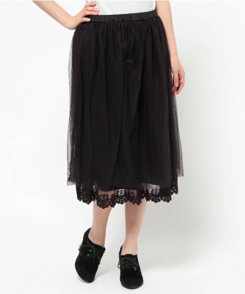 earth music&ecology（アースミュージックアンドエコロジー）の「裾レースチュールミディスカート（スカート・レディース・ネイビー/アイボリー/ピンクベージュ・FREE）」の12枚目の写真