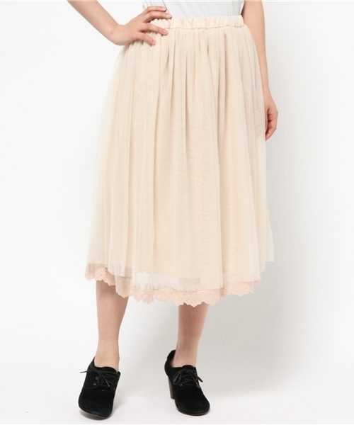 earth music&ecology（アースミュージックアンドエコロジー）の「裾レースチュールミディスカート（スカート・レディース・ネイビー/アイボリー/ピンクベージュ・FREE）」の6枚目の写真