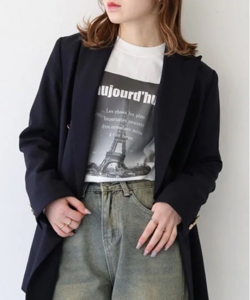 PREFERIR(プレフェリール)の「プリント 長袖 Tシャツ ロンT(エッフェル塔プリント)(Tシャツ/カットソー・レディース・ブラック/ブルー・MEDIUM)」の3枚目の写真