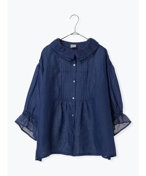 TSUHARU by Samansa Mos2（ツハルバイサマンサモスモス）の「メッシュ重ね襟ブラウス（シャツ/ブラウス・レディース・ネイビー/ブラック/オフホワイト・F）」の4枚目の写真