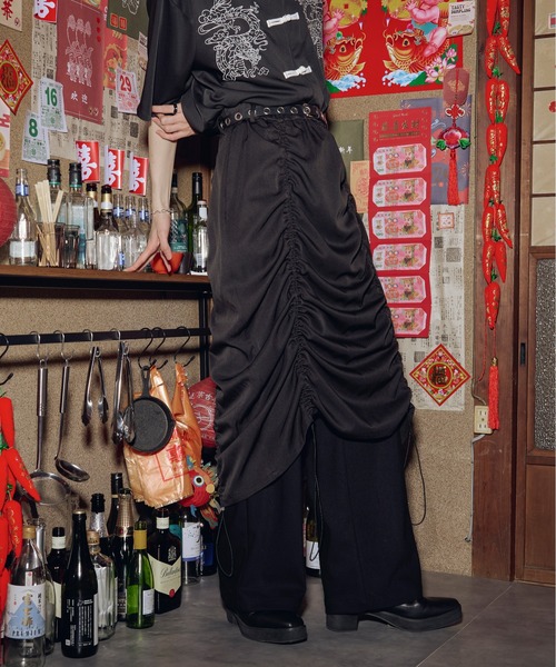 Ellno Loset（エルノロゼット）の「2wayドロストギャザーロングスカート（スカート・メンズ・ブラック・MEDIUM/SMALL/LARGE）」の3枚目の写真