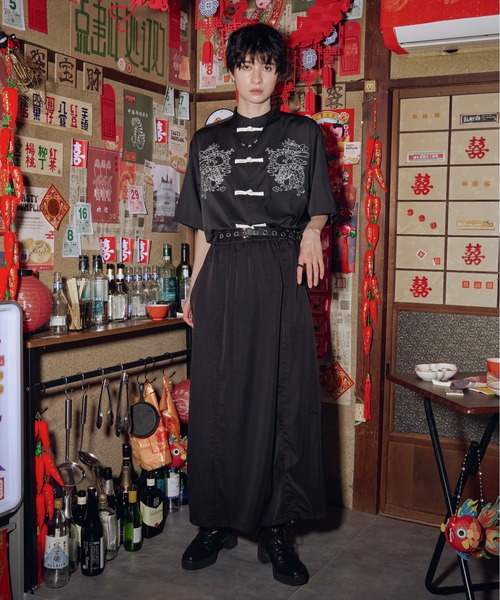 Ellno Loset（エルノロゼット）の「2wayドロストギャザーロングスカート（スカート・メンズ・ブラック・MEDIUM/SMALL/LARGE）」の8枚目の写真