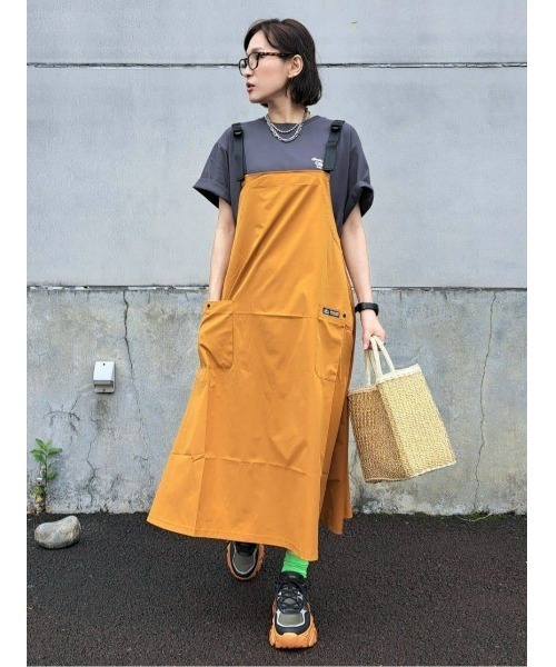 CAMP7（キャンプセブン）の「【CAMP7】撥水ジャンパースカート / UVカット（サロペット/オーバーオール・レディース・ブラック/イエロー・L/M）」の6枚目の写真