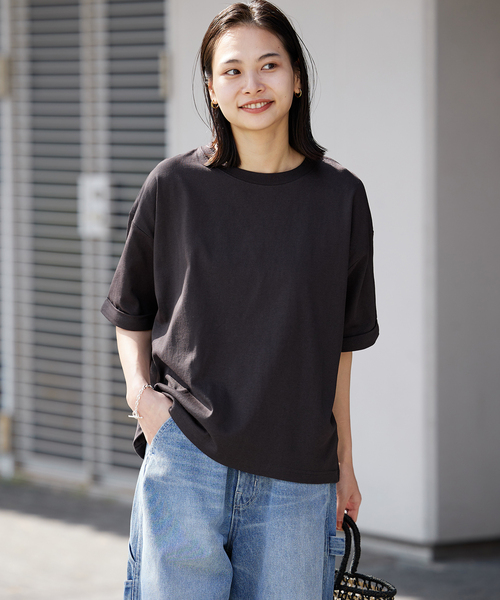 JOURNAL STANDARD（ジャーナルスタンダード）の「《追加2》汗ジミ防止天竺ロールアップT（Tシャツ/カットソー・レディース・ホワイト/ブラック/グレー/イエロー/グリーン・FREE）」の2枚目の写真