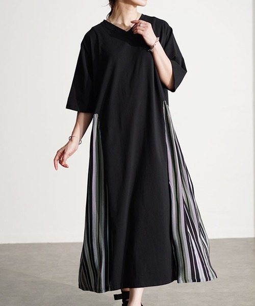 接触冷感マルチストライプ切替えワンピース（ワンピース）｜GOLDJAPAN