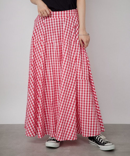 SETUP7(セットアップセブン)の「【SETUP7】ギンガムチェックフレアロングスカート SCCH565(スカート・レディース・ブラック/ブルー/ライトグレー/レッド・FREE)」の4枚目の写真