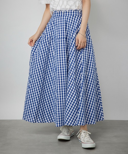 SETUP7(セットアップセブン)の「【SETUP7】ギンガムチェックフレアロングスカート SCCH565(スカート・レディース・ブラック/ブルー/ライトグレー/レッド・FREE)」の3枚目の写真