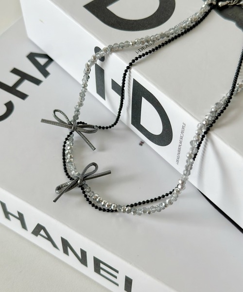 sowang（ソワン）の「ポイントリボンビーズチョーカーネックレス-point ribbon beads choker necklace-（ネックレス・レディース・ブラック/シルバー・FREE）」の10枚目の写真