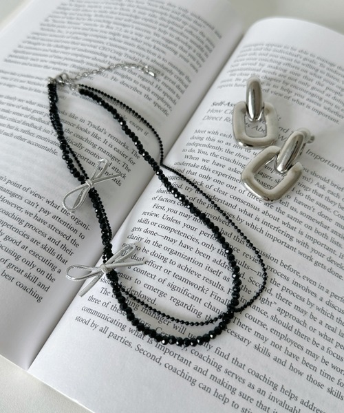sowang（ソワン）の「ポイントリボンビーズチョーカーネックレス-point ribbon beads choker necklace-（ネックレス・レディース・ブラック/シルバー・FREE）」の12枚目の写真