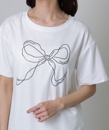 ソリッドカラー 半袖 リボン プリント Tシャツ