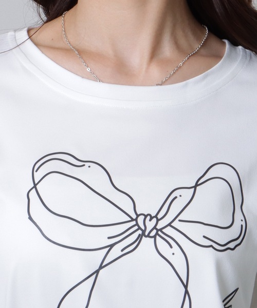 Lace Ladies（レースレディース）の「ソリッドカラー 半袖 リボン プリント Tシャツ（Tシャツ/カットソー・レディース・ブラック/ホワイト・S/M/XL）」の16枚目の写真