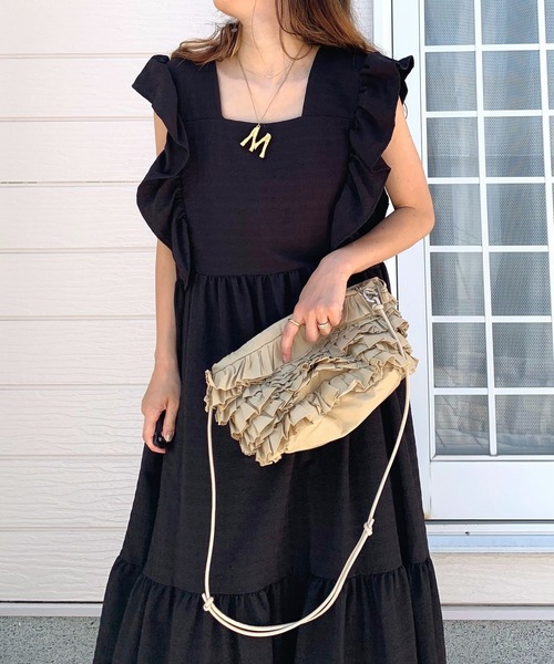 Q（キュー）の「袖フリルティアードワンピ（ワンピース・レディース・グリーン/ブラック・MEDIUM）」の8枚目の写真