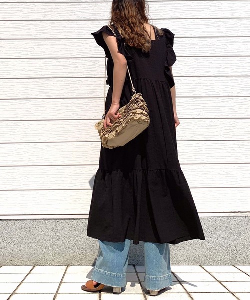 Q（キュー）の「袖フリルティアードワンピ（ワンピース・レディース・グリーン/ブラック・MEDIUM）」の13枚目の写真