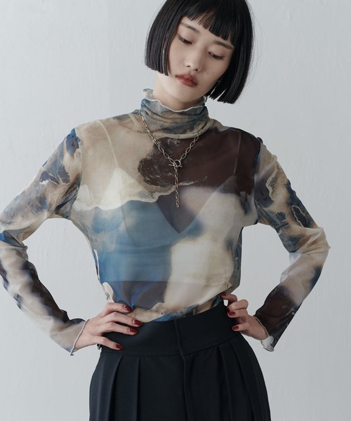 Lui's(ルイス)の「マーブルプリントシアートップス(Tシャツ/カットソー・レディース・グリーン/オレンジ・FREE)」の22枚目の写真