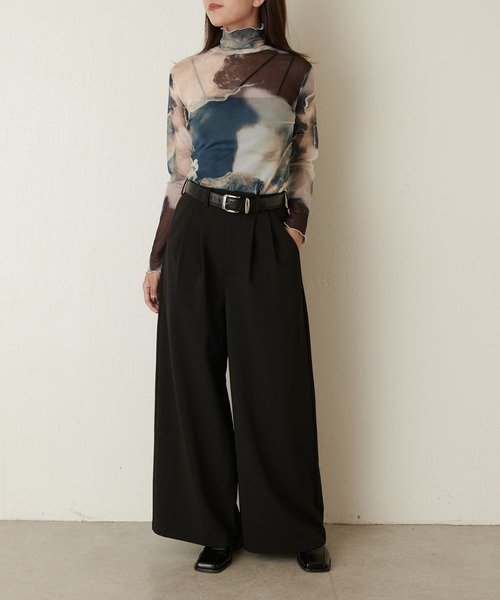 mame krogouchi マーブルプリント シアートップス Mame Kurogouchi：Marble Printed Plaid Sheer High Neck Top