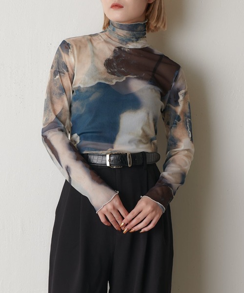 Lui's(ルイス)の「マーブルプリントシアートップス(Tシャツ/カットソー・レディース・グリーン/オレンジ・FREE)」の9枚目の写真