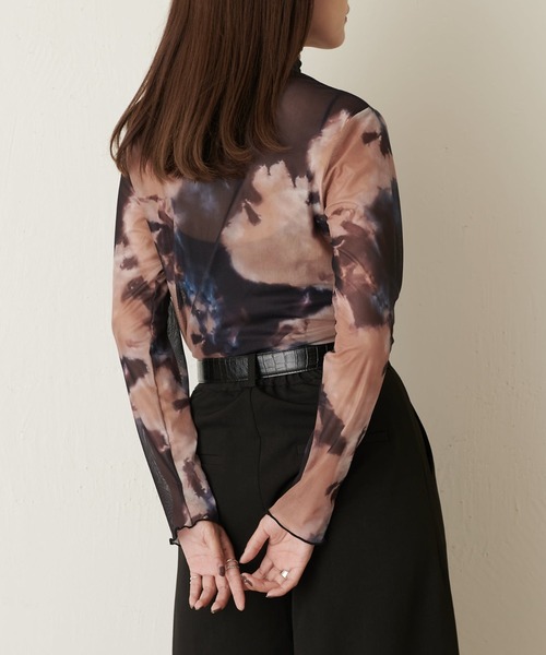 Lui's(ルイス)の「マーブルプリントシアートップス(Tシャツ/カットソー・レディース・グリーン/オレンジ・FREE)」の5枚目の写真