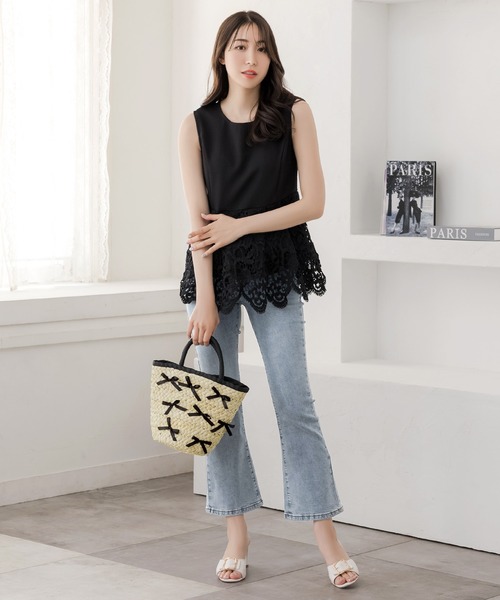 Julia Boutique（ジュリアブティック）の「リボンカゴバッグ/24130（かごバッグ・レディース・ブラック・ONE）」の2枚目の写真