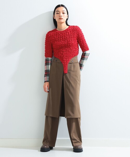 Ray BEAMS（レイビームス）の「シャーリング ボディスーツ（ニット/セーター・レディース・ベージュ/レッド・ONE SIZE）」の8枚目の写真