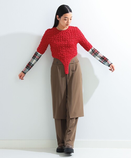 Ray BEAMS（レイビームス）の「シャーリング ボディスーツ（ニット/セーター・レディース・ベージュ/レッド・ONE SIZE）」の7枚目の写真