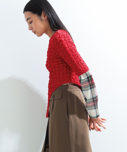 Ray BEAMS（レイビームス）の「シャーリング ボディスーツ（ニット/セーター・レディース・ベージュ/レッド・ONE SIZE）」の22枚目の写真