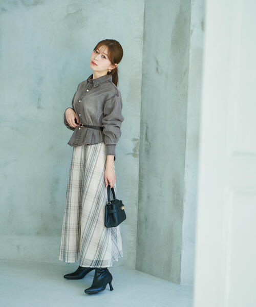 PROPORTION BODY DRESSING(プロポーションボディドレッシング)の「メッシュチェックスカート / 1214220807(スカート・レディース・オフホワイト/ブラウン・SMALL/MEDIUM)」の2枚目の写真