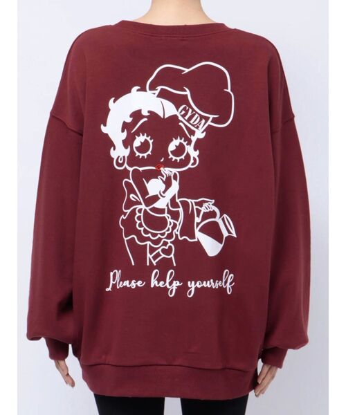 GYDA（ジェイダ）の「BETTY×GYDA Coffee BIGスウェットトップス（スウェット・レディース・ブラック/ボルドー/オフホワイト・FREE）」の6枚目の写真