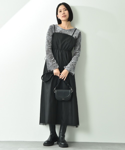 actuel（アクチュエル）の「【ａｃｔｕｅｌ】メッシュベロアボートネック長袖シャツ（Tシャツ/カットソー・レディース・チャコールグレー/アイボリー・FREE）」の3枚目の写真