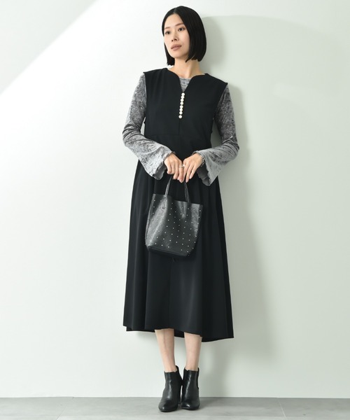 actuel（アクチュエル）の「【ａｃｔｕｅｌ】メッシュベロアボートネック長袖シャツ（Tシャツ/カットソー・レディース・チャコールグレー/アイボリー・FREE）」の5枚目の写真