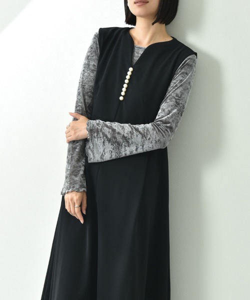 actuel（アクチュエル）の「【ａｃｔｕｅｌ】メッシュベロアボートネック長袖シャツ（Tシャツ/カットソー・レディース・チャコールグレー/アイボリー・FREE）」の6枚目の写真