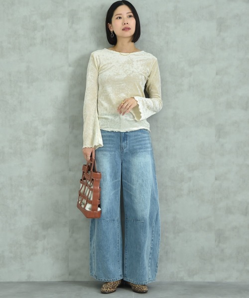 actuel（アクチュエル）の「【ａｃｔｕｅｌ】メッシュベロアボートネック長袖シャツ（Tシャツ/カットソー・レディース・チャコールグレー/アイボリー・FREE）」の16枚目の写真