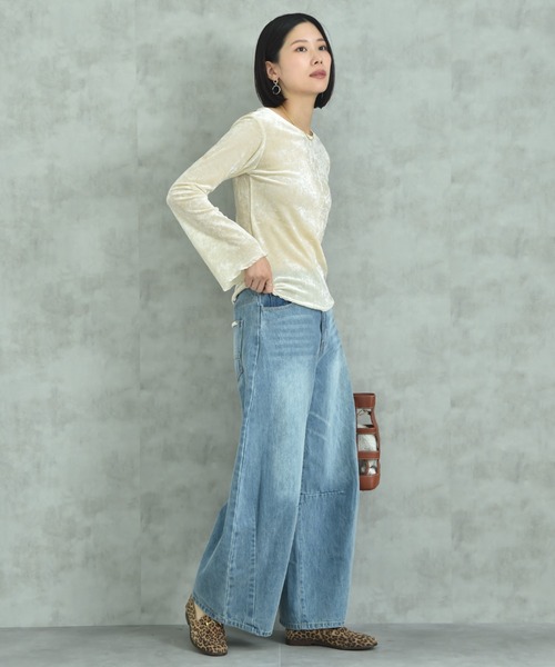 actuel（アクチュエル）の「【ａｃｔｕｅｌ】メッシュベロアボートネック長袖シャツ（Tシャツ/カットソー・レディース・チャコールグレー/アイボリー・FREE）」の14枚目の写真