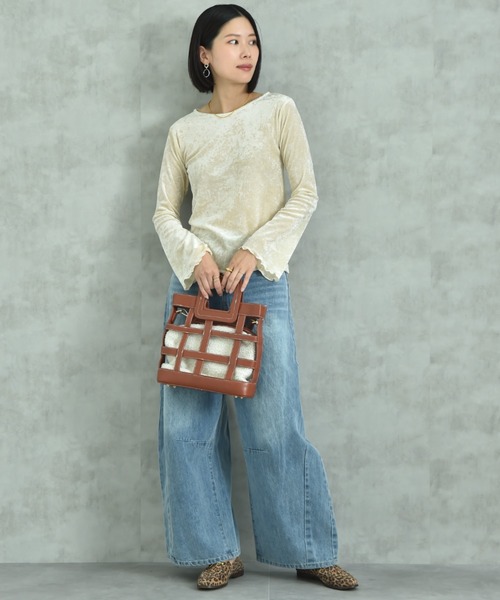 actuel（アクチュエル）の「【ａｃｔｕｅｌ】メッシュベロアボートネック長袖シャツ（Tシャツ/カットソー・レディース・チャコールグレー/アイボリー・FREE）」の15枚目の写真