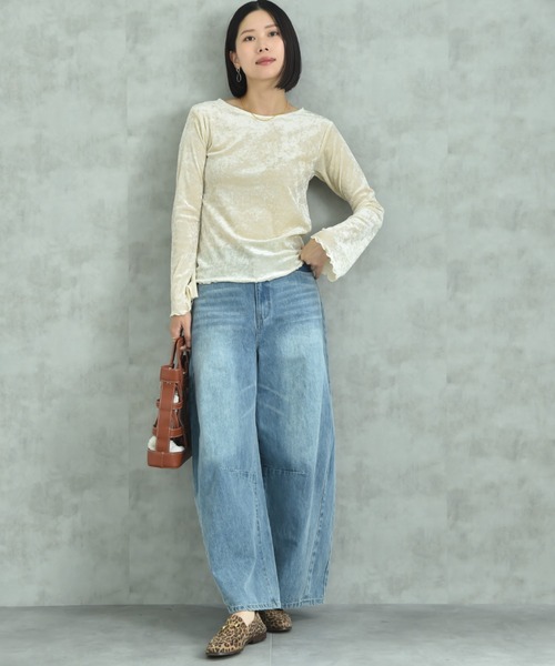 actuel（アクチュエル）の「【ａｃｔｕｅｌ】メッシュベロアボートネック長袖シャツ（Tシャツ/カットソー・レディース・チャコールグレー/アイボリー・FREE）」の13枚目の写真