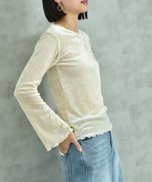 actuel（アクチュエル）の「【ａｃｔｕｅｌ】メッシュベロアボートネック長袖シャツ（Tシャツ/カットソー・レディース・チャコールグレー/アイボリー・FREE）」の9枚目の写真