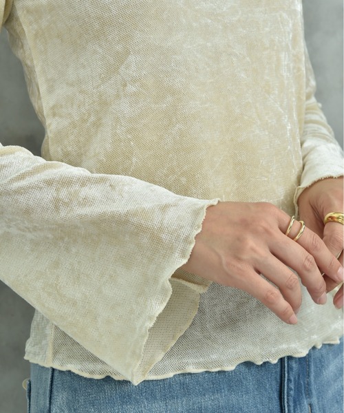 actuel（アクチュエル）の「【ａｃｔｕｅｌ】メッシュベロアボートネック長袖シャツ（Tシャツ/カットソー・レディース・チャコールグレー/アイボリー・FREE）」の12枚目の写真